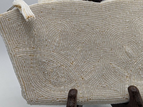 Bolso de Noche Vintage Blanco Cuentas Semillas Cuentas Cremallera Excelente Estado 6"x4"x1" - Imagen 5 de 7