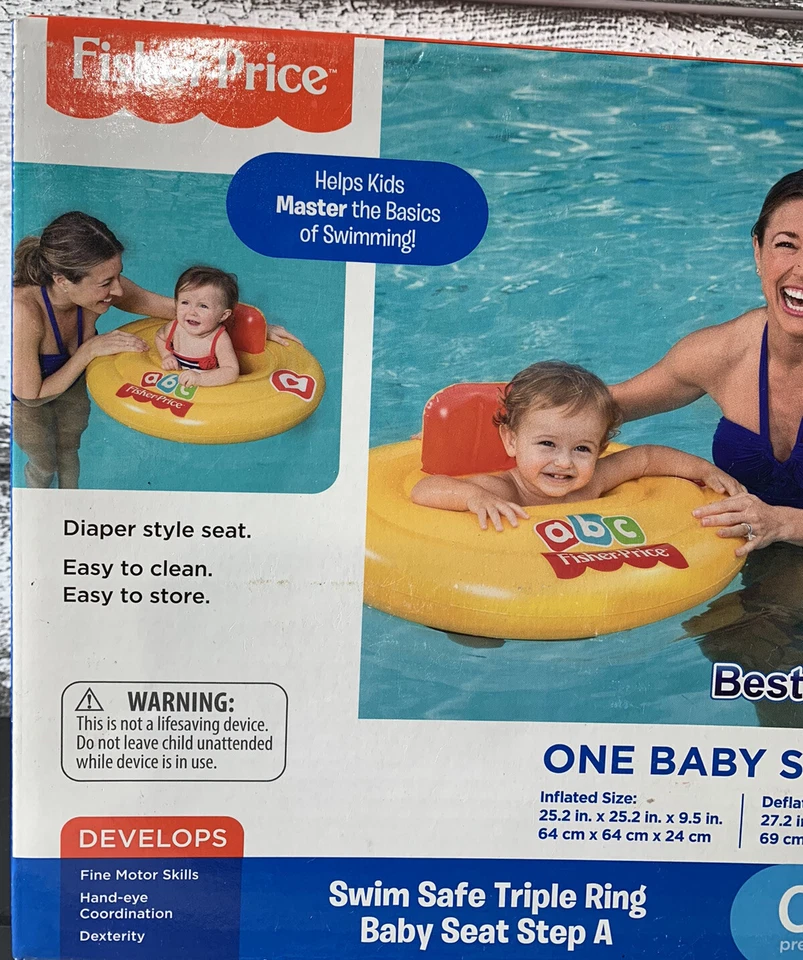 Nuevo en caja, Fisher Price One asiento de bebé piscina flotador triple anillo asiento seguro para nadar, amarillo Foto 3 de 4