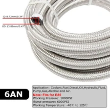 6AN 3/8 ID Fuel Line Hose CPE Oil Gas Stainless Steel Braided Fuel Hoses 10FT