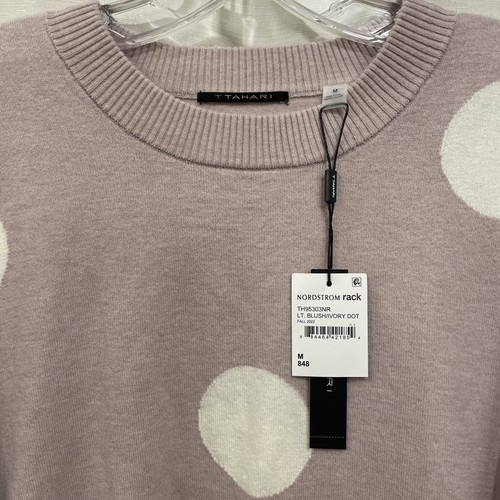 T Tahari Mauve Polka Dot Long Sleeve Pullover Sweater NWT Women’s Size Medium - Picture 2 of 11