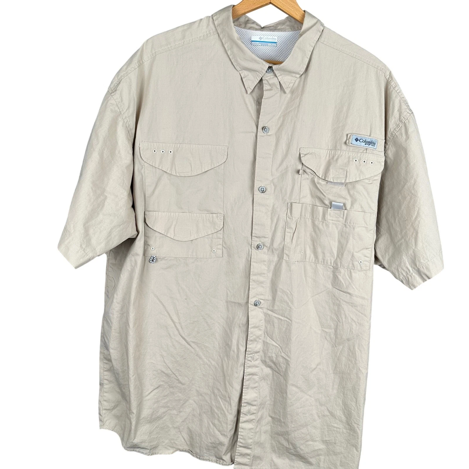Columbia PFG Bahama II Fishing Shirt Mens XXL Tan Khaki Short Sleeve Button Down