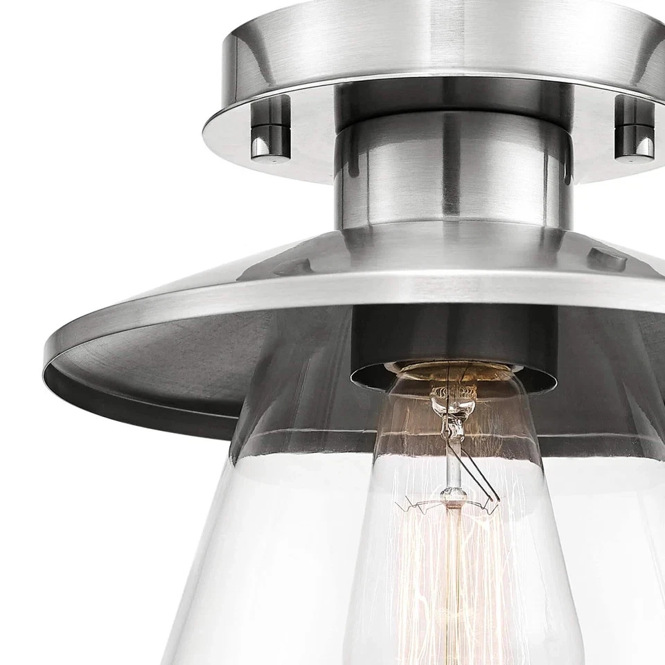 Northmoore 1 luz níquel cepillado y vidrio montaje semi-al ras vintage Foto 2 de 4