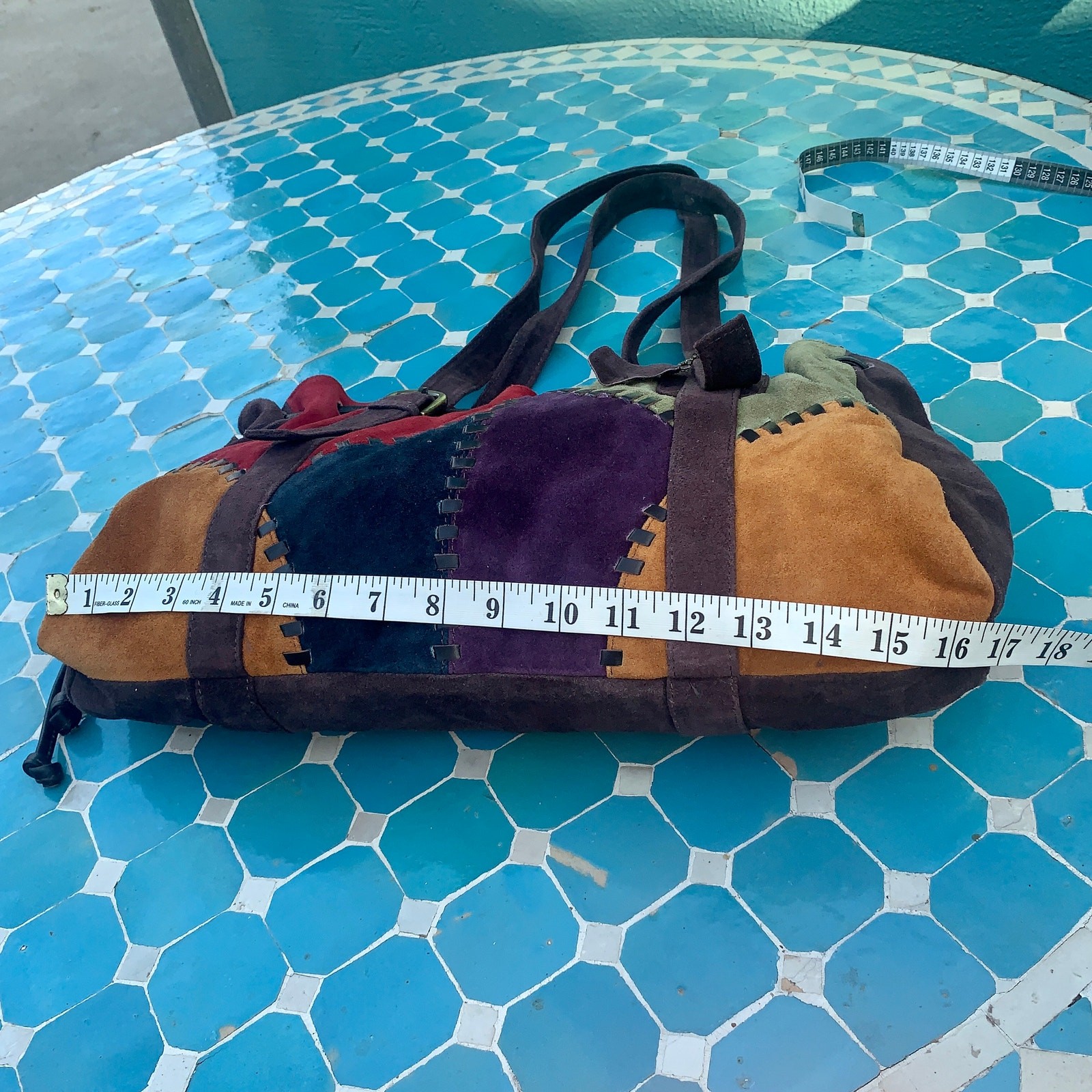 VINTAGE SUEDE PATCHWORK WHIPSTITCHED LEATHER SHOU… - image 5