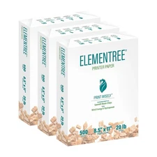 Elementree Sustainable Multipurpose Paper, 20 lb., 8.5" x 11", White,1500 Sheets