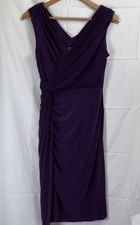 ADRIANNA PAPELL Z 8 PURPLE V-NECK WRAP SLEEVELESS COCKTAIL DRESS RUCHED STRETCH