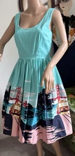 Collectif Retro 50s Fit N Flare San Francisco Novelty Print Cotton Dress S