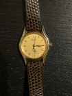 Vintage Seiko Quartz Women's Dress Watch Gold Dial/Case Leather Strap For Parts