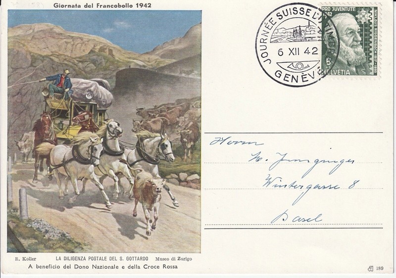 1942 Switzerlan Stamp Day / Journee du Postcard Used