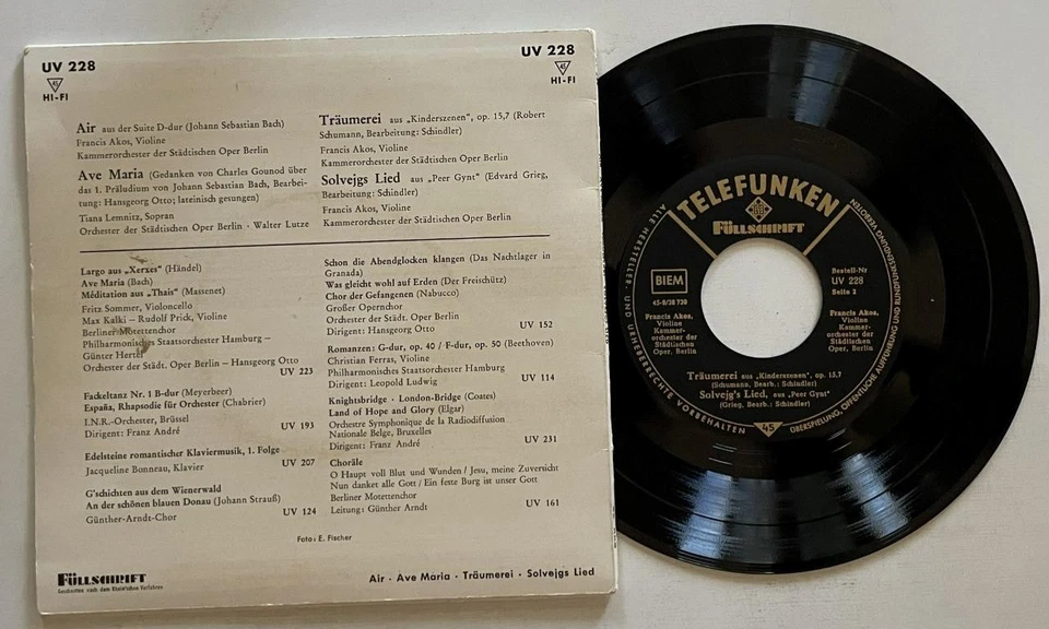 Air / Ave Maria / Träumerei / Solvejgs Lied EP 45 rpm EX Telefunken Christmas Foto 3 de 3