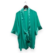 Vintage Gold Label Victoria  s Secret Teal Silky Dressing Gown Robe One Size