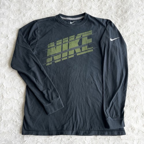 Camiseta Nike Camiseta Para Hombre Mediana Negra Amarilla Neón Deletrear Logo Swoosh Manga Larga - Imagen 2 de 10