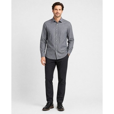 Bergamo New York Mens Medium Blue Grey Plaid Long Sleeve Button Down Dress Shirt