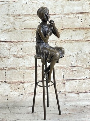 Hand Made Young Girl Sitting A chair Bronze Sculpture By Chiparus Figurine Decor