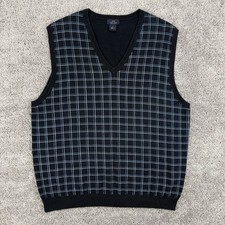 Brooks Brothers Sweater Vest Men  s XL Navy VTG 90s Plaid 100 Pima Cotton 346