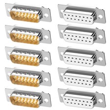 10 PCS DB15 RS232 D-SUB Solder Cup Connectors 5 Male 5 Female Gold Plated