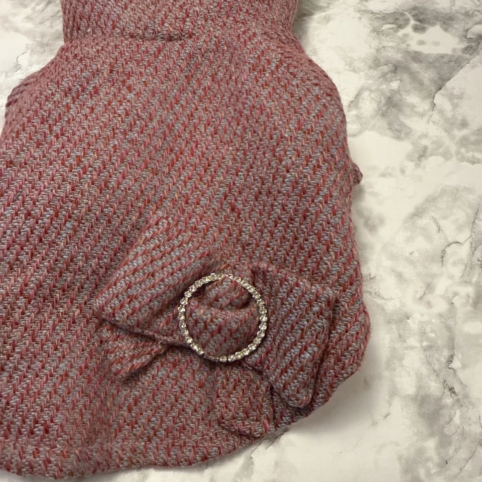 Собака/кошка куртка меха с подкладкой капюшон полиэстер подкладка красный/серый бант со стразами XSm - Изображение 4 из 4