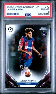 2023-24 TOPPS CHROME UEFA CLUB COMPETITIONS #64 LAMINE YAMAL PSA 8