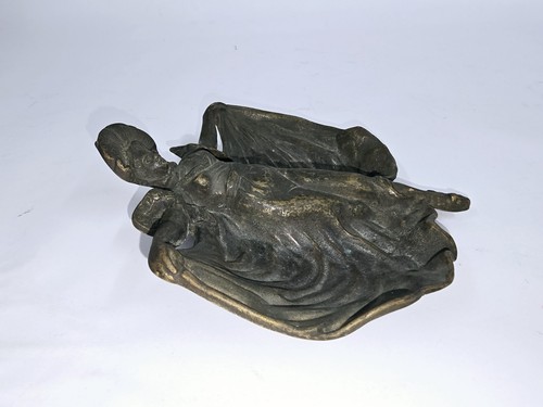 Art Nouveau Cast Iron Ash Tray Trinket Coin Dish 1920s/30s Lady in Dress - Picture 4 of 11