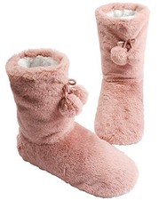 Womens Thick Warm Slipper Socks with Grippers - Christmas 8-10 Pink Booties