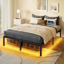 Full Queen Twin Bed Frame with USB Charging Station LED Lights Heavy Duty Steel