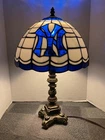 New York Yankees Tiffany Style Table Lamp Stained Glass MLB Decor 20" Vtg 2003