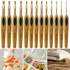 13PCS Ergonomic Crochet Hooks Set Soft Rubber Handle Alloy Knitting Weaving Tool