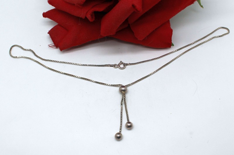 Sterling Silver Italy Beaded Y Drop  4.37g 16"  Necklace CAT RESCUE