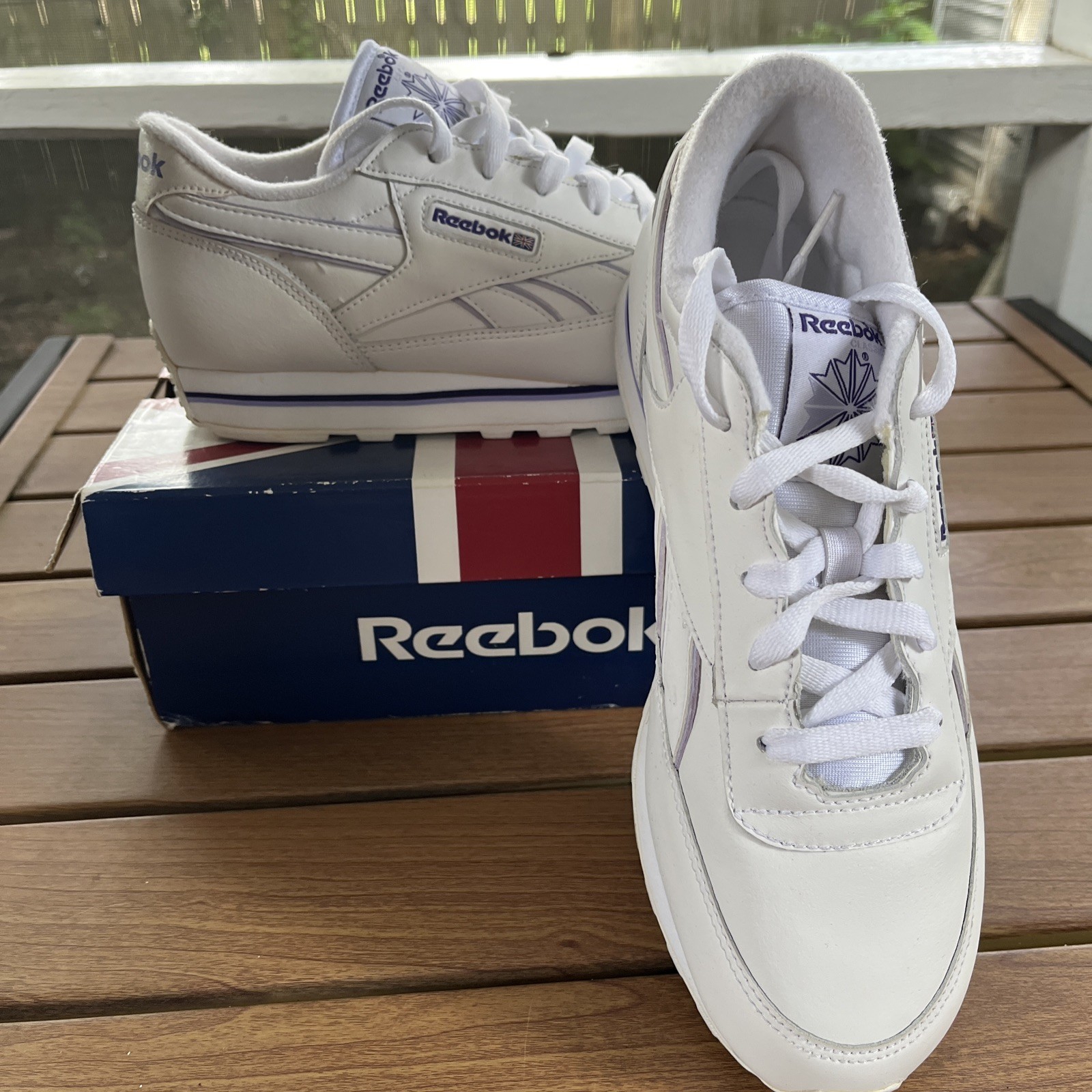 Reebok Classic Leather White Purple Iris Trainers
