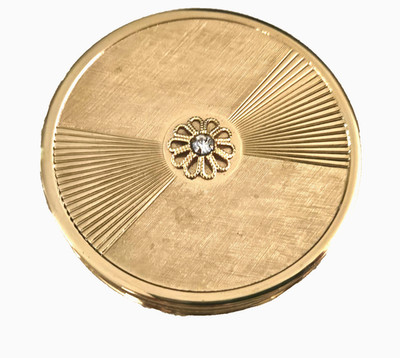 VTG Max Factor CREME PUFF Compact Faux Gold Tone Round Complete Inside