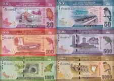 Sri lanka 20 50 100-5000 Rupees 2010-2022 P 123 124-128 UNC Full Set Set 6 pcs