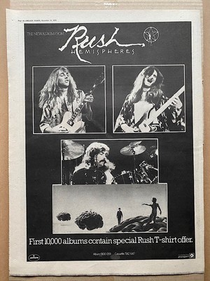 RUSH HEMISPHERES(B) POSTER SIZED original music press advert from 1978 - printed