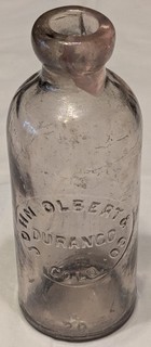 RARE JOHN OLBERT & CO. DURANGO COLO. CLEAR COLORADO HUTCH BLOB TOP BOTTLE.