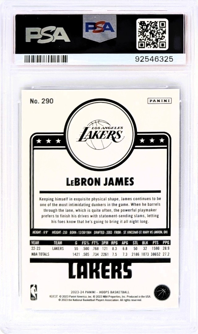 2023 Hoops - LeBron James #290 - Blue Explosion 51/59 Los Angeles Lakers PSA 10 view 2
