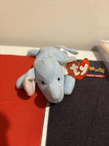 1993 TY Teenie Beanie Babies Blue "Peanut" Stuffed Plush Elephant w Tag 