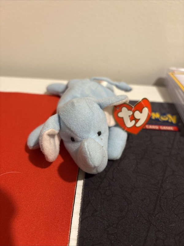 1993 TY Teenie Beanie Babies Blue "Peanut" Stuffed Plush Elephant w Tag 