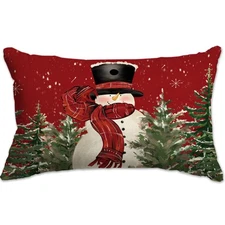 Christmas Pillow Cover 12X20 Colorlife Snowman Tree Snowflake Lumbar Pillow Cove