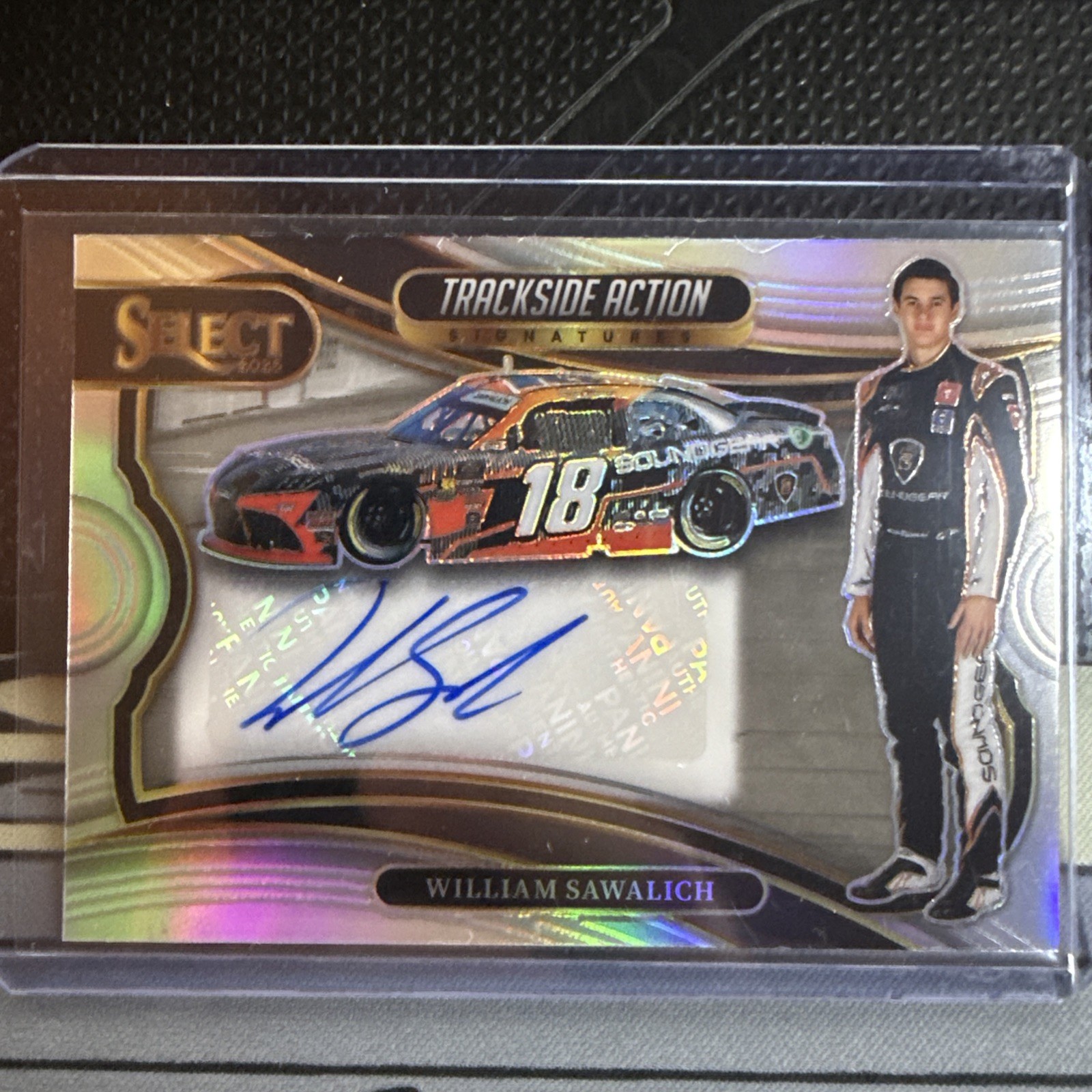 2025 Select Trackside Action Signatures Holo Silver Prizm Auto William Sawalich