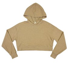 Alo Yoga Muse Ribbed Hoodie Women Small Gravel Tan Cropped Pullover Sweatshirt