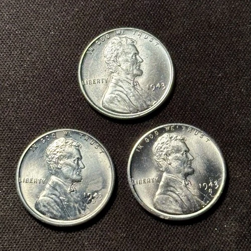 1943 PDS Steel Cent 1c WWII Set Mint State Uncirculated BU (LV3)