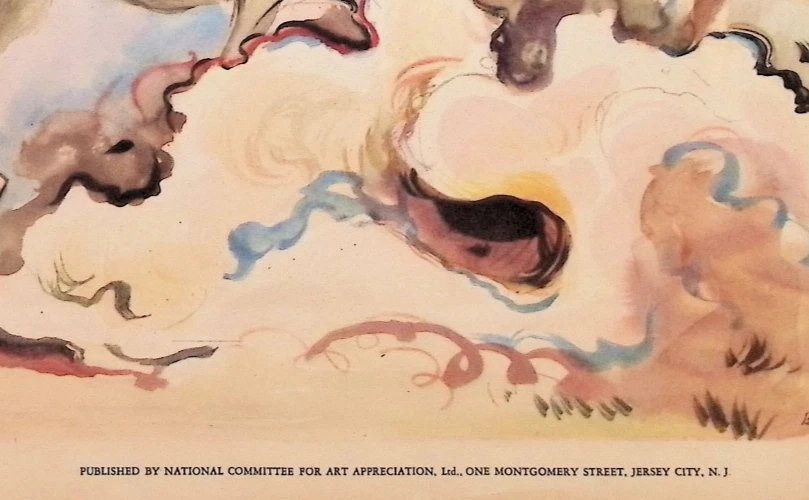 Arte de lazo occidental vintage Thomas Hart Benton impresión artística - "Lassoing Horses", 1937 Foto 3 de 4