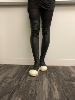 Rick Owens Black Hollywood Knee High Stocking Sneaks Tall Boots US 10