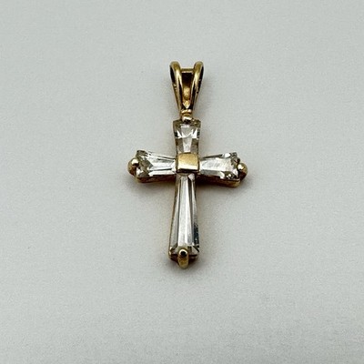 Ross Simons R 925 Sterling Silver Gold Toned CZ Cubic Zirconia Cross Pendant