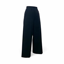 HIGH Women  s Black High Rise Wide-Leg Pleated Wool Twill Pants Pockets