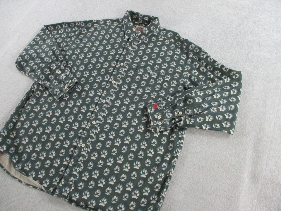 Camisa de Mosca de Granero Para Hombres XL Verde Estampado de Pata Abotonada Hecha en Occidente EE. UU. Manga Larga Foto 2 de 4