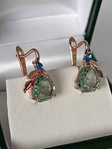 Vintage 1990-s 14 Ct Rolled Gold Light Green Peridot Earrings  Hallmarked 585 RG