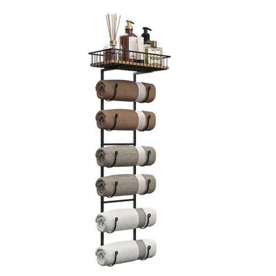 Simple Trending 6-Tier Wall Mount Towel Holder   Black Metal Rack Organizer