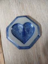 1996 Rowe Pottery Works Salt Glaze Heart Spoon Rest Blue