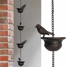 Outdoor Bird Rain Chain Garden Gutter Decoration With Hanging Bird & Bowl Design