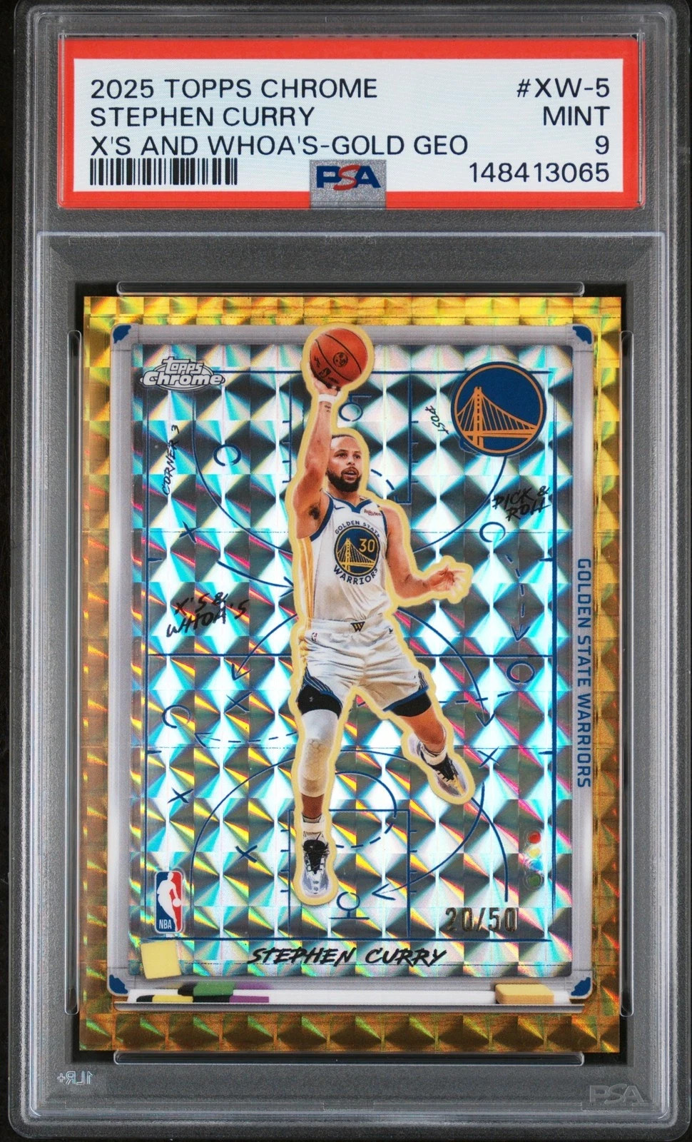 2025 TOPPS CHROME X'S & WHOA'S GOLD GEOMETRIC #XW-5 STEPHEN CURRY 20/50 PSA 9