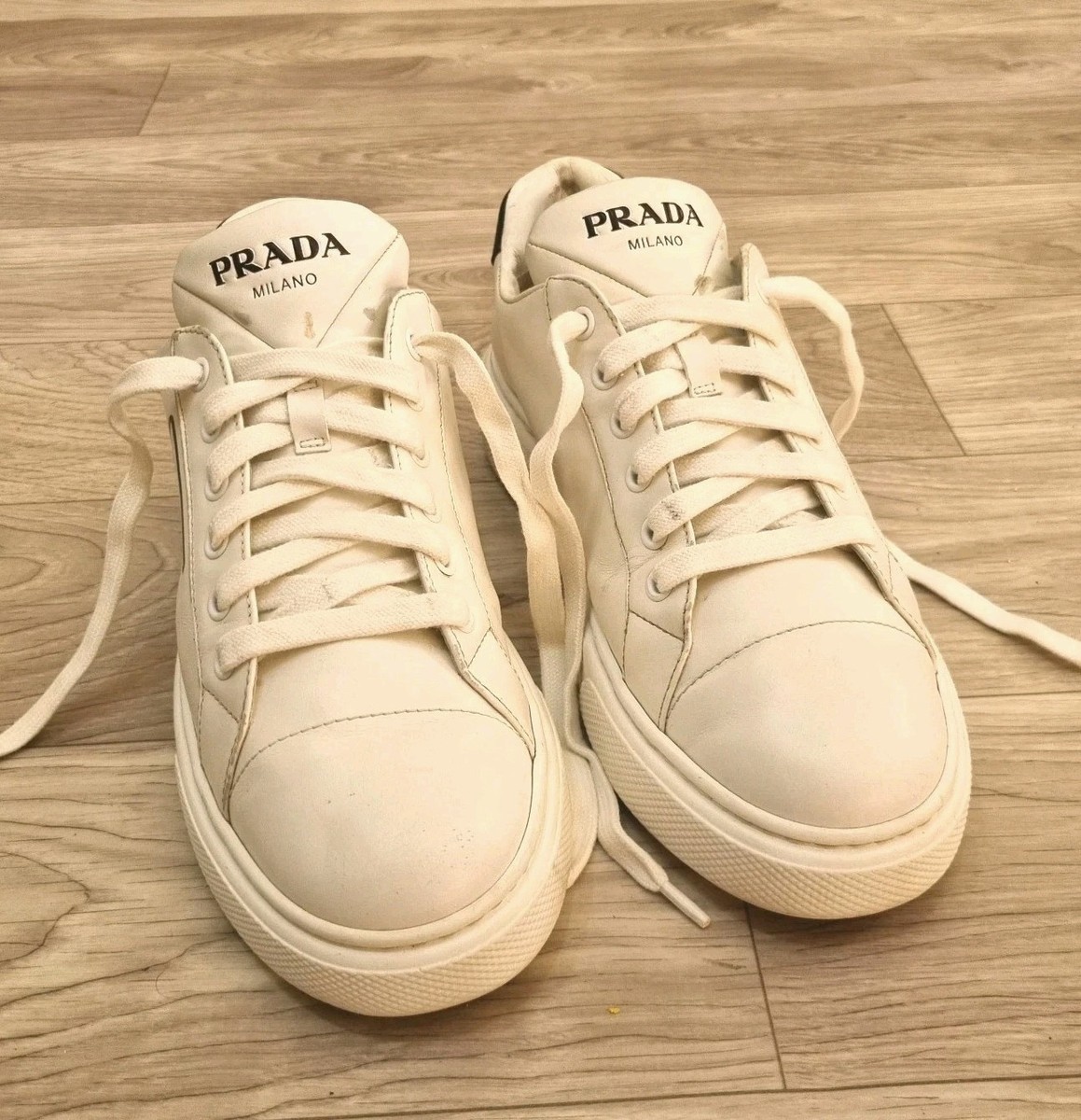 Prada Shoes Women's Calzature Donna White Leather Black Logo Prada